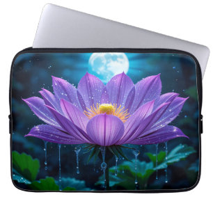 Purple Lotus Blossom Under Moonlit Laptop Sleeve