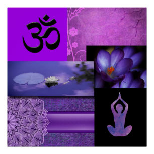 Purple Lotus & Crown Chakra Meditation Collage Poster