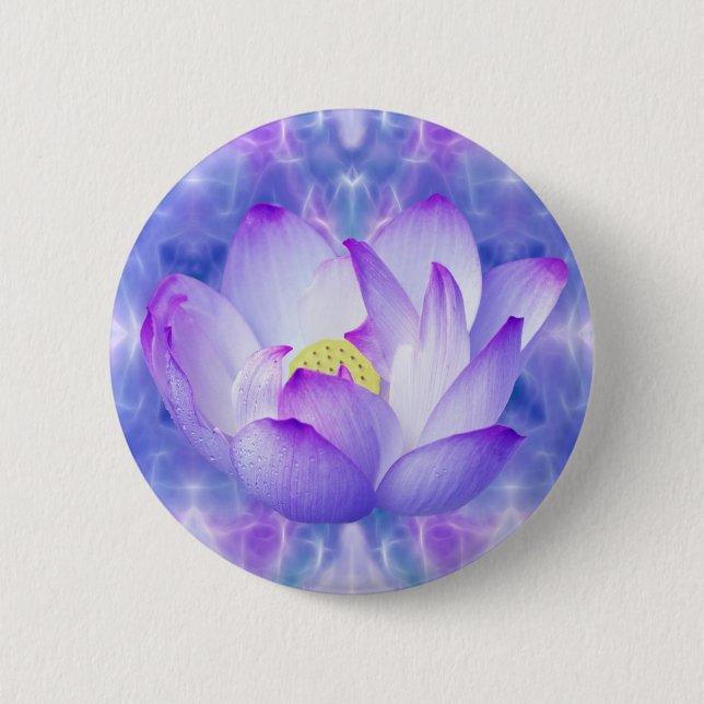 Purple lotus flower and fractal crystals 6 cm round badge (Front)
