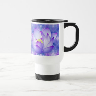 Purple lotus flower and fractal crystals travel mug