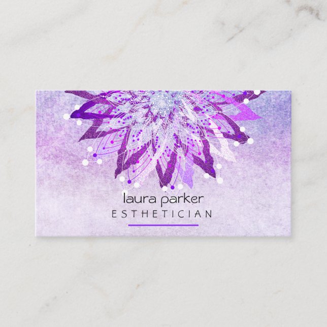 Purple Lotus Flower Beautician Cosmetologist Business Card (Front)
