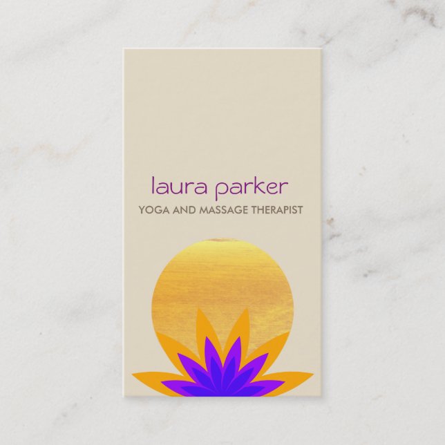 Purple Lotus Flower Logo Yoga Healing Health Business Card (Front)