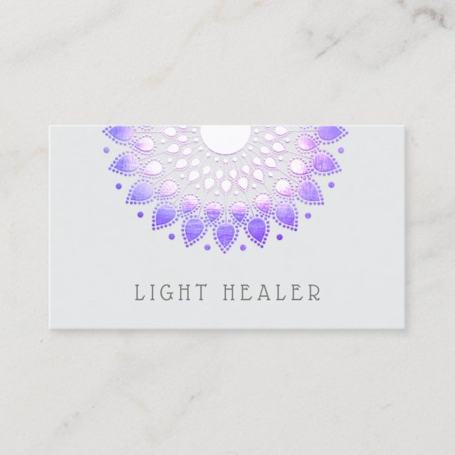 Purple Lotus Flower Mandala Energy Healer Business Card (Front)