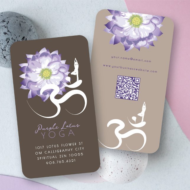 Purple Lotus Flower Spiritual Yoga Om Logo Symbol Business Card (Purple Lotus Flower Spiritual Yoga Modern Calligraphy Om/Aum Logo Symbol Business Card @ fatfatin)