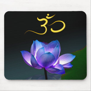 Purple Lotus in full bloom with Om, mousepad