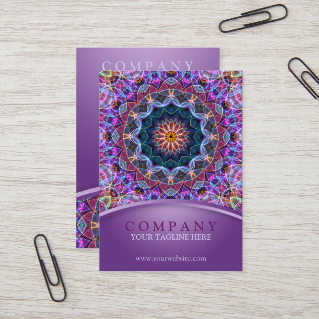 Purple Lotus Mandala chubby Business Card (Front/Back In Situ)