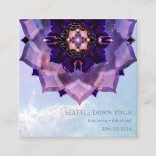 Purple Lotus Mandala Modern Yoga Instructor Square Business Card