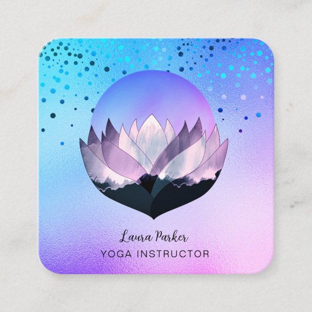 Purple Lotus Moon Meditation Yoga Holistic Sea  Square Business Card (Front)