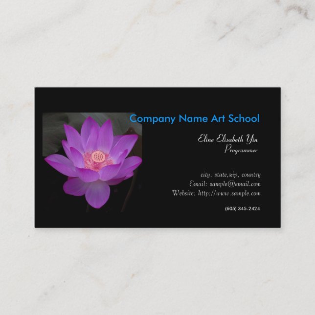 purple lotus, waterlily business card (Front)