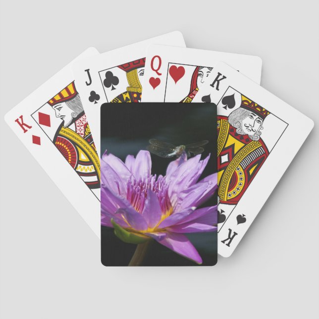 Purple Lotus Waterlily Dragonfly Playing Cards (Back)