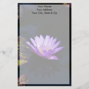 Purple Lotus Waterlily Flower & Striped Lily Pads Stationery