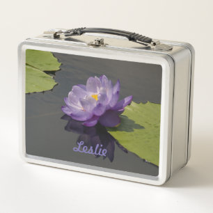 Purple Lotus Waterlily Flowers Metal Lunch Box