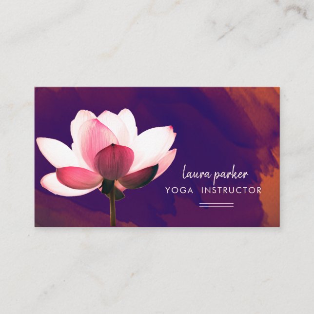 Purple Lotus Yoga Instructor Meditation Zen Paint Business Card (Front)