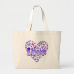 Purple Love and Daisies Large Tote Bag