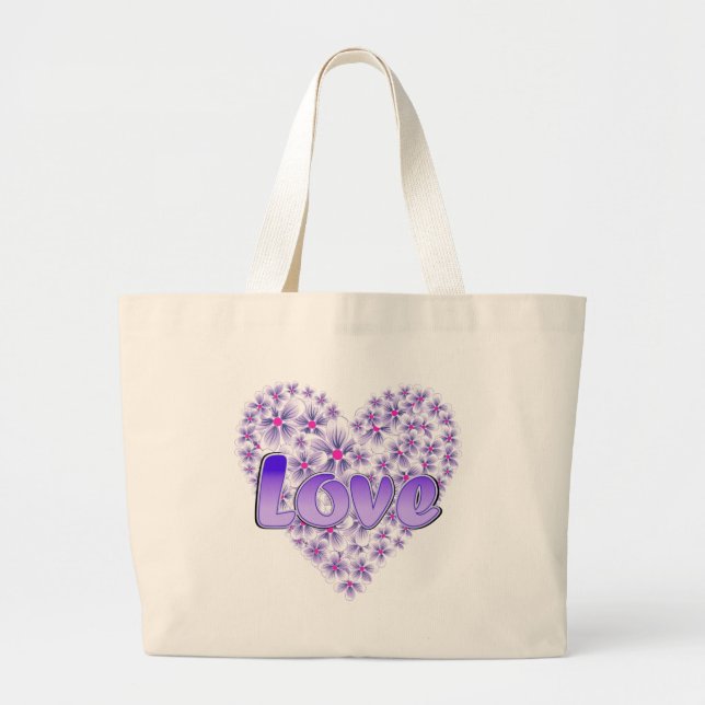 Purple Love and Daisies Large Tote Bag (Front)