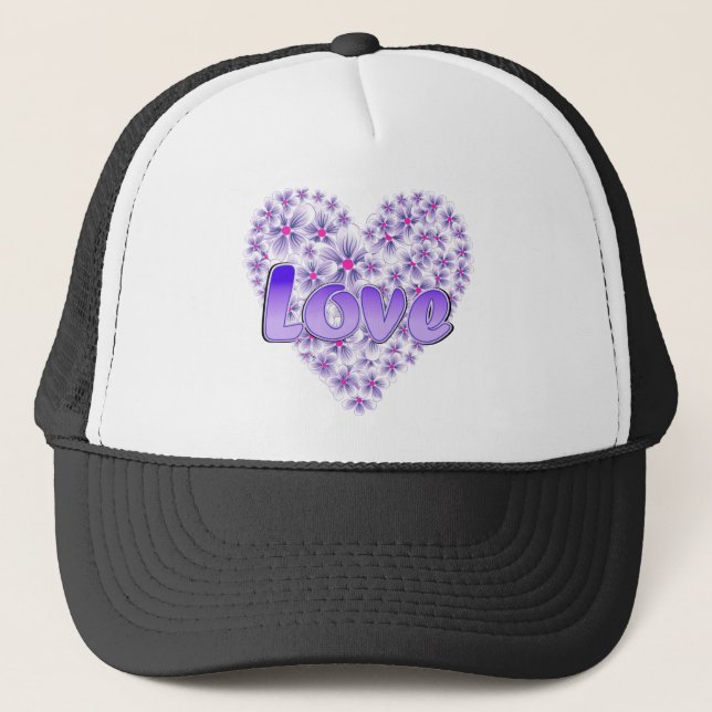 Purple Love and Daisies Trucker Hat (Front)
