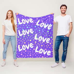 Purple Love and Rainbow Dots Fleece Blanket