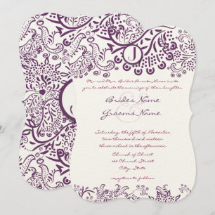 Purple Love Birds Fairy Tale Monogram Weddings Invitation