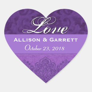 Purple Love Bride and Groom Date F200 Heart Sticker