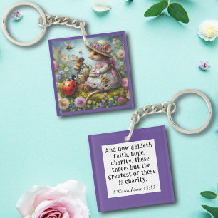 Purple Love Charity Bible Verse Cute Mouse Key Ring