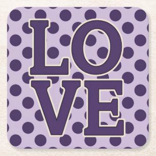 Purple LOVE Dots Lavender Coaster Set