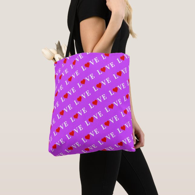 Purple LOVE Elegant Stylish Tote Bag (Close Up)
