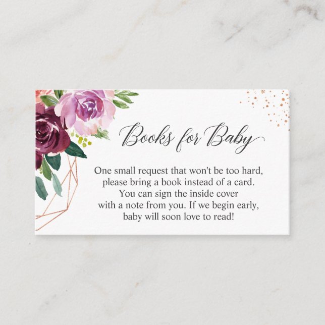 Purple Love Floral Bring Books for Baby Shower Enclosure Card (Front)