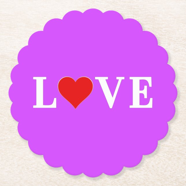 Purple LOVE Heart Elegant Stylish Paper Coaster (Front)