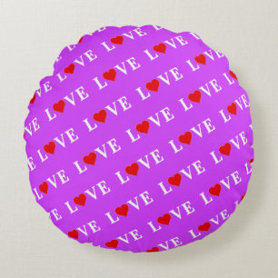 Purple LOVE Heart Elegant Stylish Round Cushion