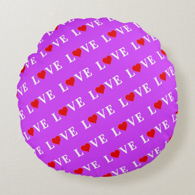 Purple LOVE Heart Elegant Stylish Round Cushion (Front)