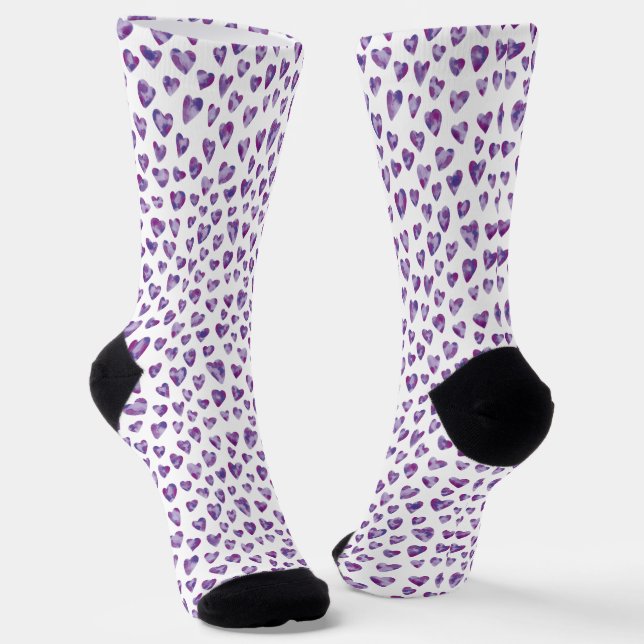 Purple Love Heart Pattern Socks (Angled)