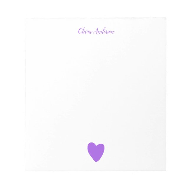 Purple Love Heart Personalised   Notepad (Front)