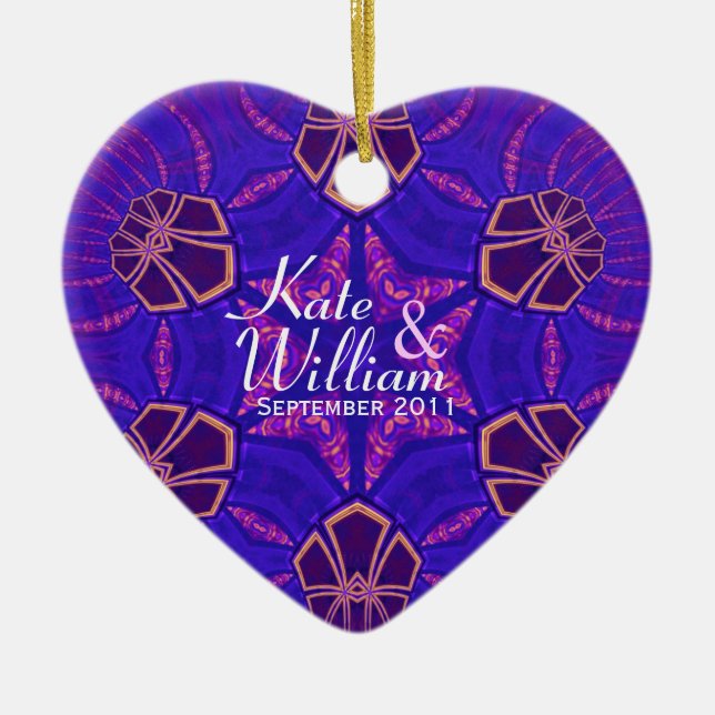 Purple Love Heart Valentine Wedding Ornament (Front)