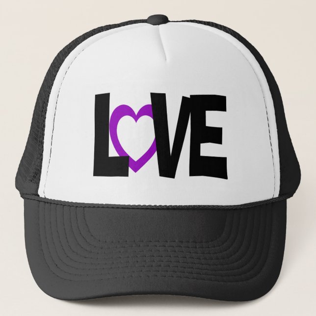 Purple love heart word wedding hat (Front)