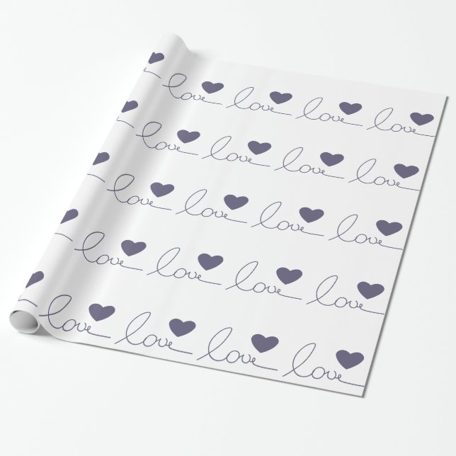 Purple Love Heart Wrapping Paper (Unrolled)