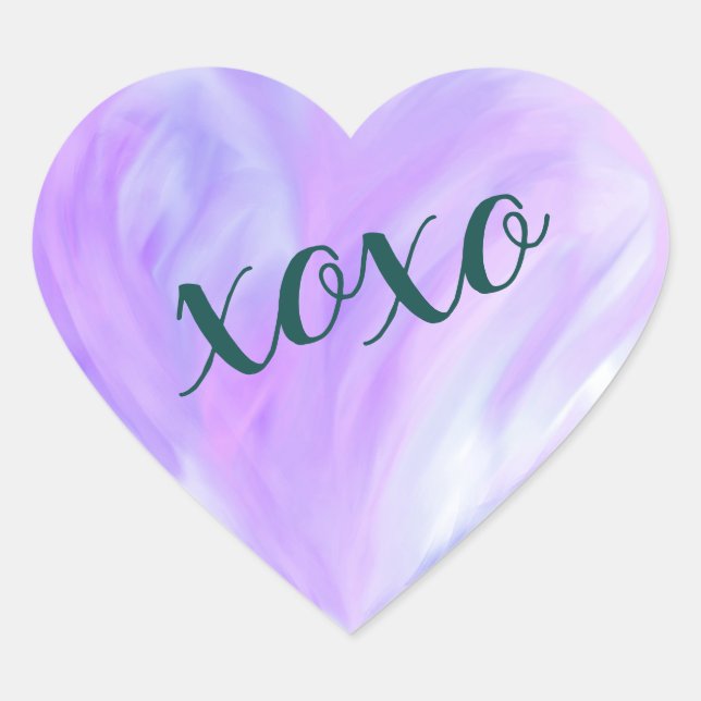 Purple Love Heart Xoxo Watercolor Painted Heart Sticker (Front)