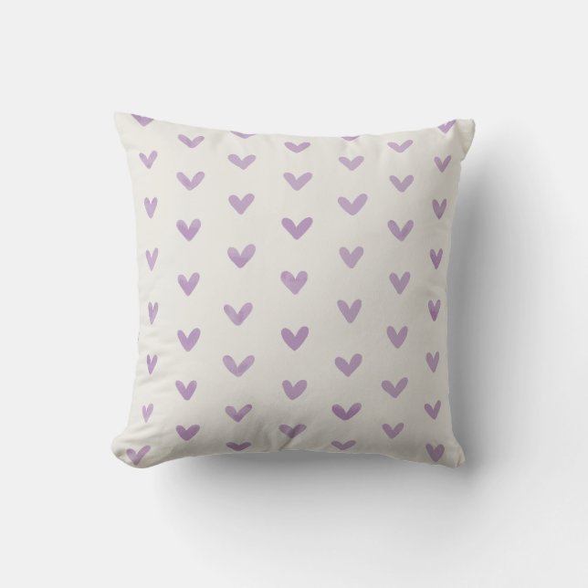 Purple Love Hearts Pattern OffWhite Cushion (Front)