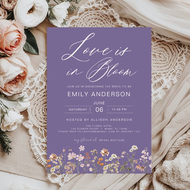 Purple Love is in Bloom Wildflower Bridal Shower Invitation (Creator Uploaded)