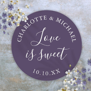 Purple Love Is Sweet Wedding Favor Classic Round Sticker