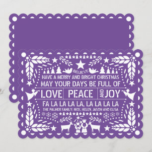 Purple Love Peace Joy papel picado Christmas Holiday Card