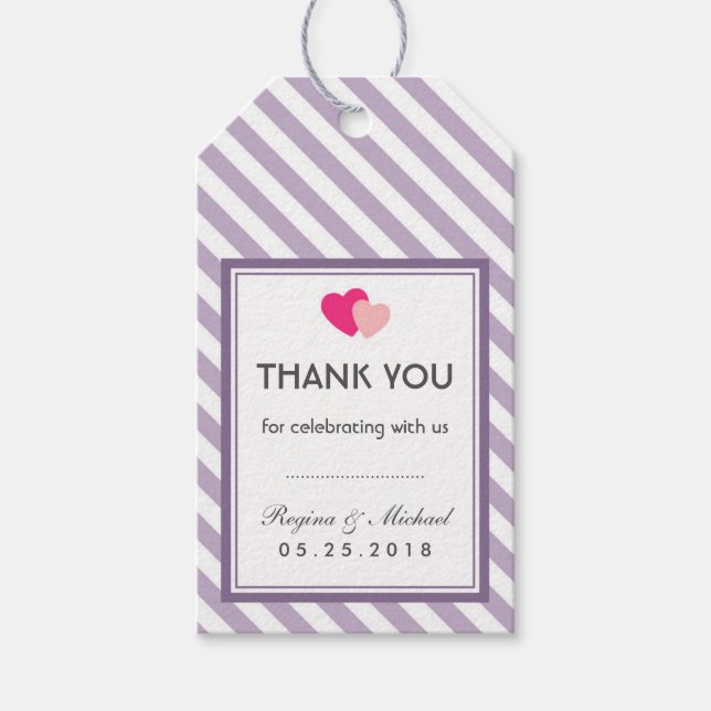 Purple Love Stripes Pattern Party Favour Gift Tag (Front)