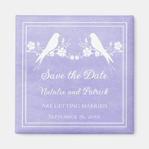 Purple Lovebird Floral Save the Date Magnet