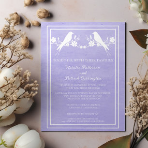 Purple Lovebird Floral Wedding Invitation