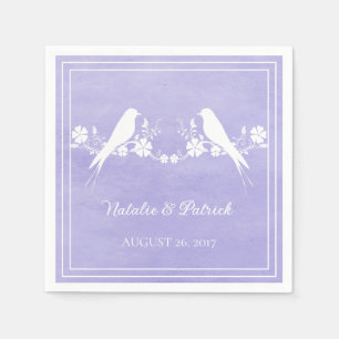 Purple Lovebird Floral Wedding Paper Napkins