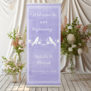 Purple Lovebird Floral Wedding Retractable Banner