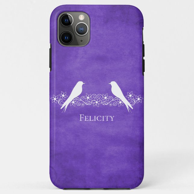 Purple Lovebirds Floral Vine iPhone Case (Back)