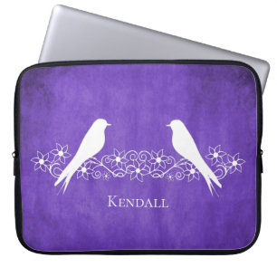 Purple Lovebirds Floral Vine Laptop Sleeve