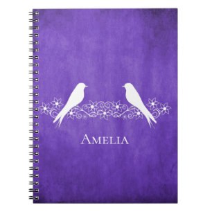 Purple Lovebirds Floral Vine Notebook