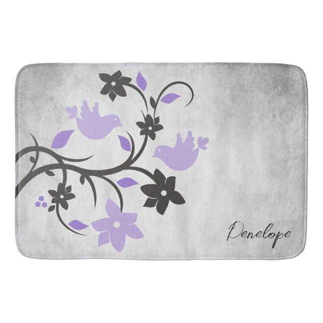 Purple Lovebirds Personalised Bath Mat (Front)