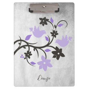 Purple Lovebirds Personalised Clipboard